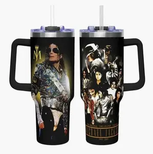 Michael Jackson Tumbler 40oz With Handle, King of Pop Collage Tumbler, MJ Fan Gift, Music Legend Travel Cup, Retro Pop Star Drinkware, Gift for Pop Fans