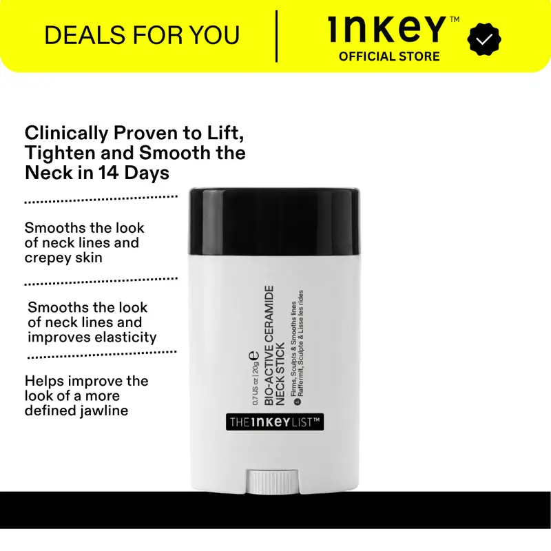 [The INKEY List] NEW Bio-Active Neck Lift Stick - Visibly Smooths Neck & Chest - Define & Sculpt Jawline - 0.2% Ceramide NP & 1%