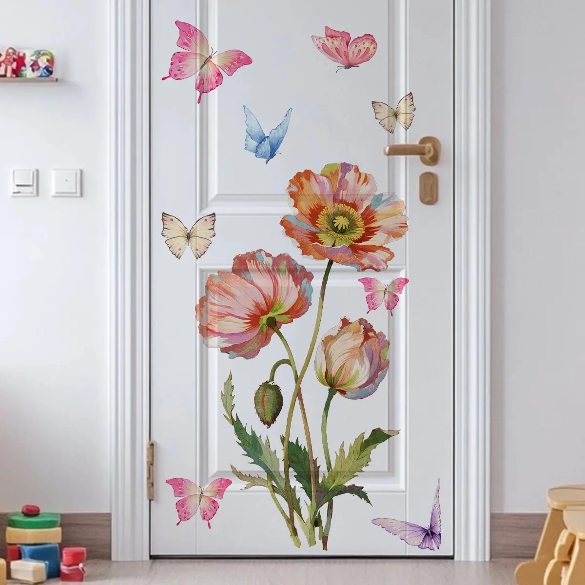 A (30*60cm) butterfly and flower 2D flat wall sticker, Decorative wall sticker, Decorative Stickers, Wall Decal, home decoration self-adhesive wall sticker, Flower Design, M20234