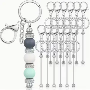 12pcs Stainless Steel Beadable Keychain Blanks Beaded Keychain Kit for Crafting Metal Keyring Pendant with Charms for Gifts Christmas & Halloween Gift Key Chain Pendant Production Supplies