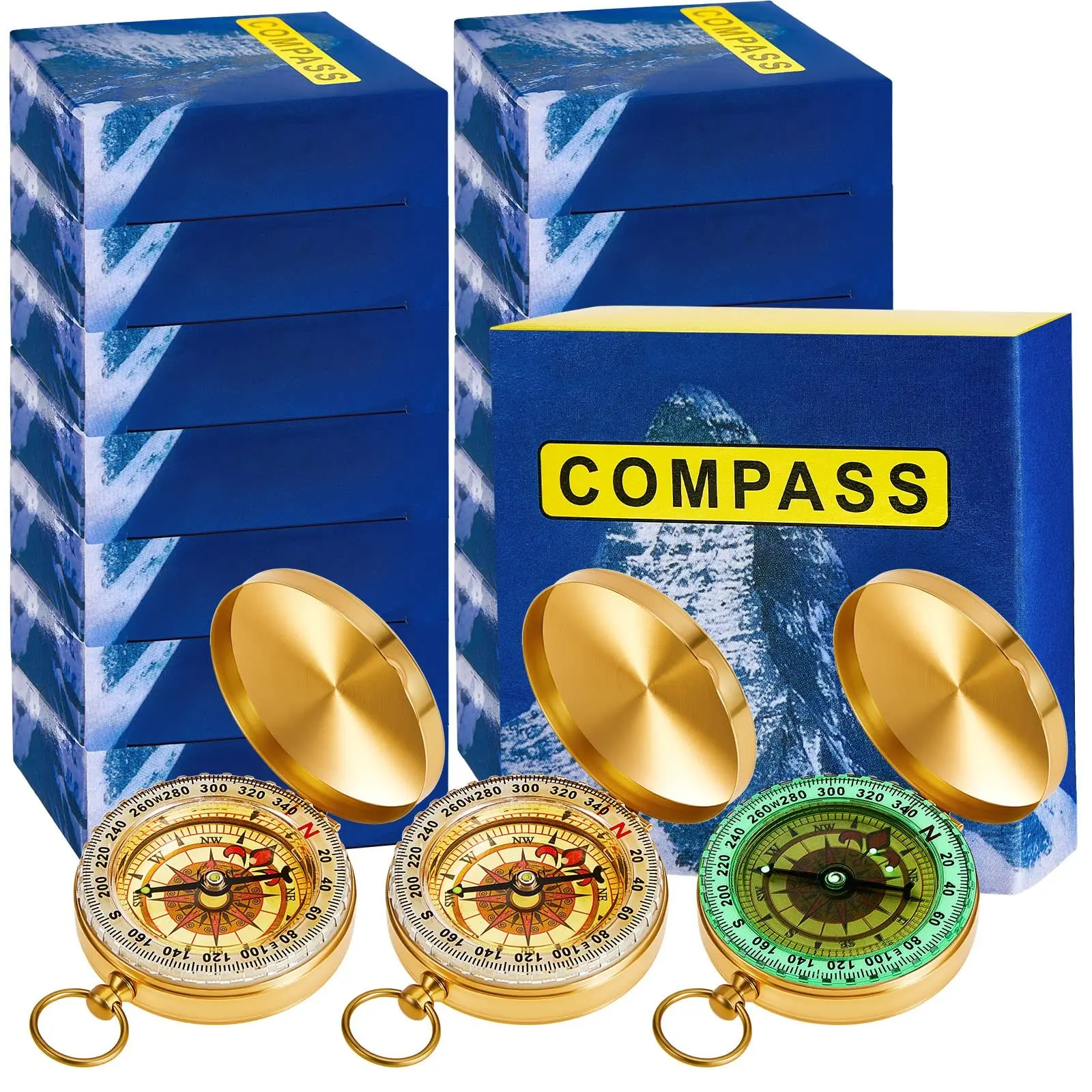 Dunzy 24 Pcs Camping Survival Compass Glow In The Dark Metal Pocket Compass For