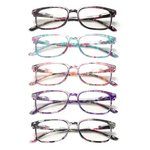 5 Pack Reading Glasses Women Blue Light Blocking Computer Readers With Spring Hinge Anti Fatigue Floral Pattern Lightweight Eyeglasses Daily
