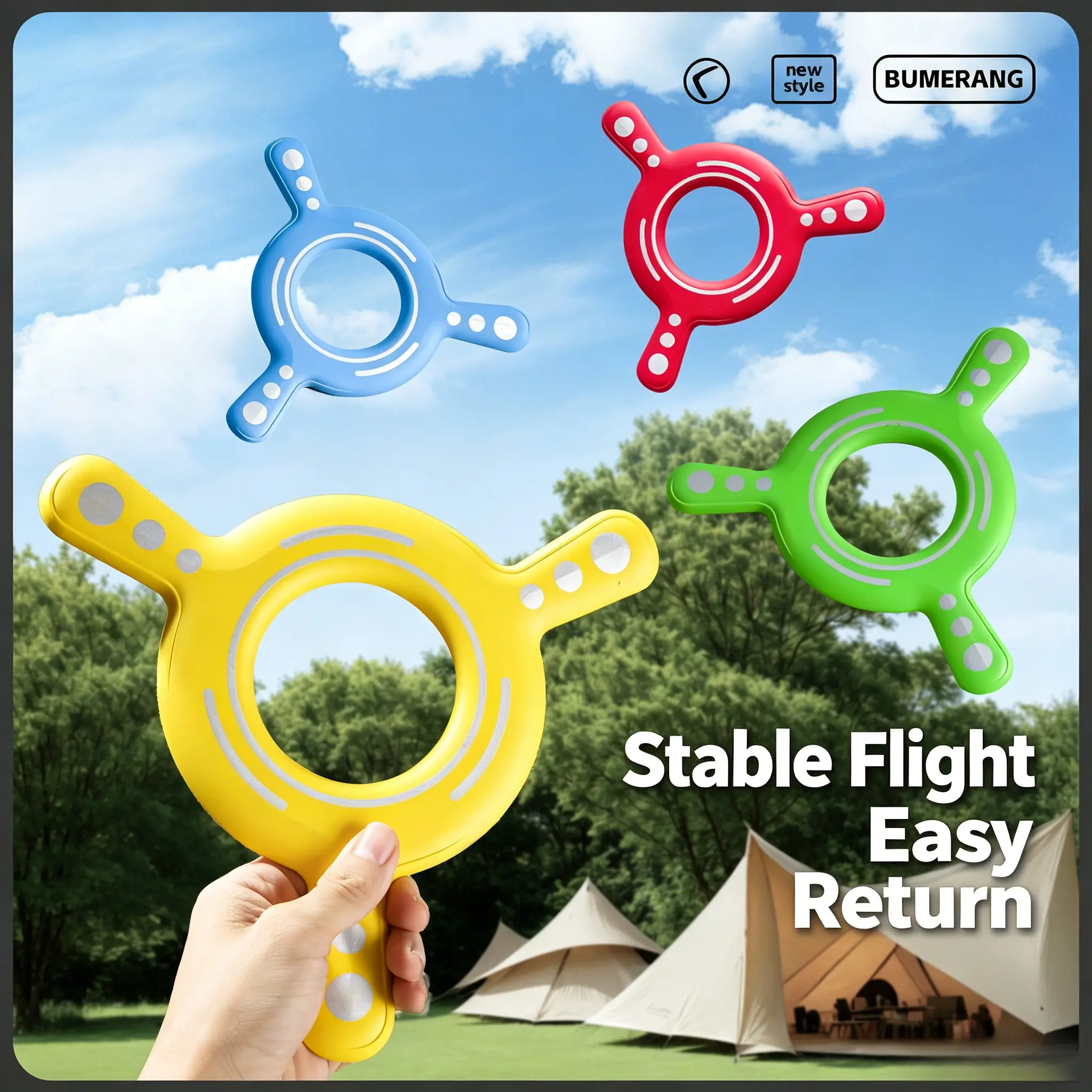 Unisex Soft Foam Inner-Circle Triangle Boomerang - 360° Auto Return, Compact Size, Durable Craftsmanship, No Hurt to Kids Flying Toy for Picnic, Outdoor Sport, Ages 7-14