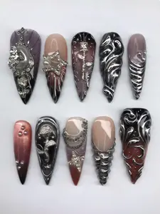 Chrome Roses Press On Nails, Gothic 3D Metallic Rose Nails, Handmade Luxury False Nails, Custom Nail Set, Halloween Nail Set, Méh Nails Art