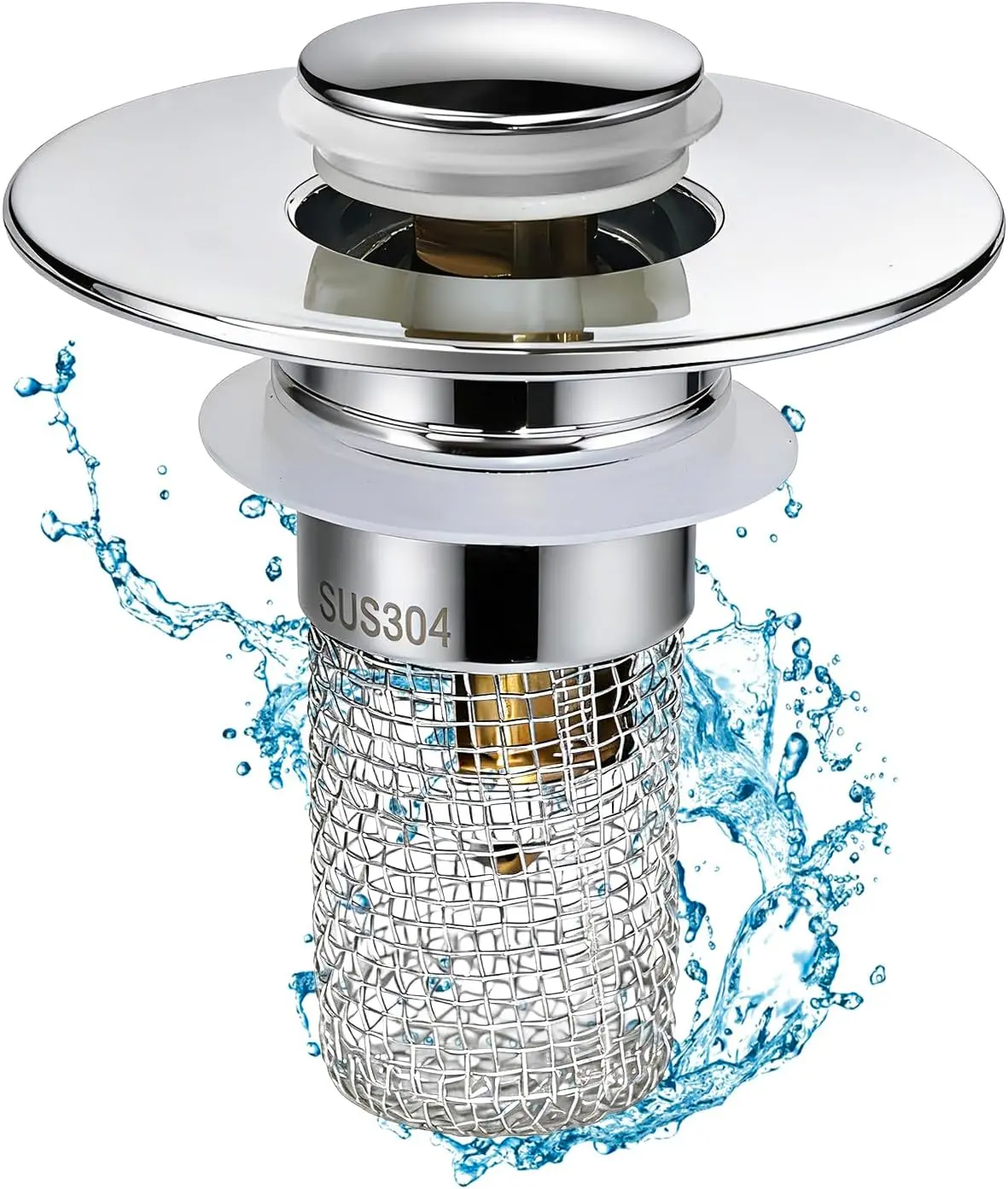 【ZD】Stainless Steel Bathroom Sink Stopper & Modern Handheld Shower Head Set - Durable, Anti-Odor Bouncing Core Pop-Up Drain Plug Strainer with Plastic Components for Home Bathtubs
