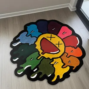 Creative Melted Flower Design Carpet, Colorful Cartoon, Hip Hop Street Style Home Decor, Soft Comfortable Plush Mat, Cartoon Pattern Rug