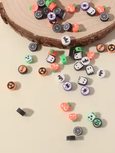 50pcs Colorful Soft Clay Beads, Random Styles, Cute Halloween Pumpkin Spider Bat Ghost Beads, DIY Jewelry Necklace Bracelet Earrings