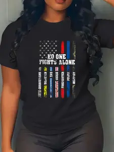 100% Cotton Unisex AMERICAN Flag Thin Line Police Fire Military Nurse Responder T-Shirt Graphic Printed Vintage Casual Tshirt