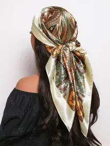 Women's Floral Print Square Scarf, Fashionable Soft Lightweight Shawl for All Seasons, Casual Versatile Scarf for Women & Girls, Turban Hijab