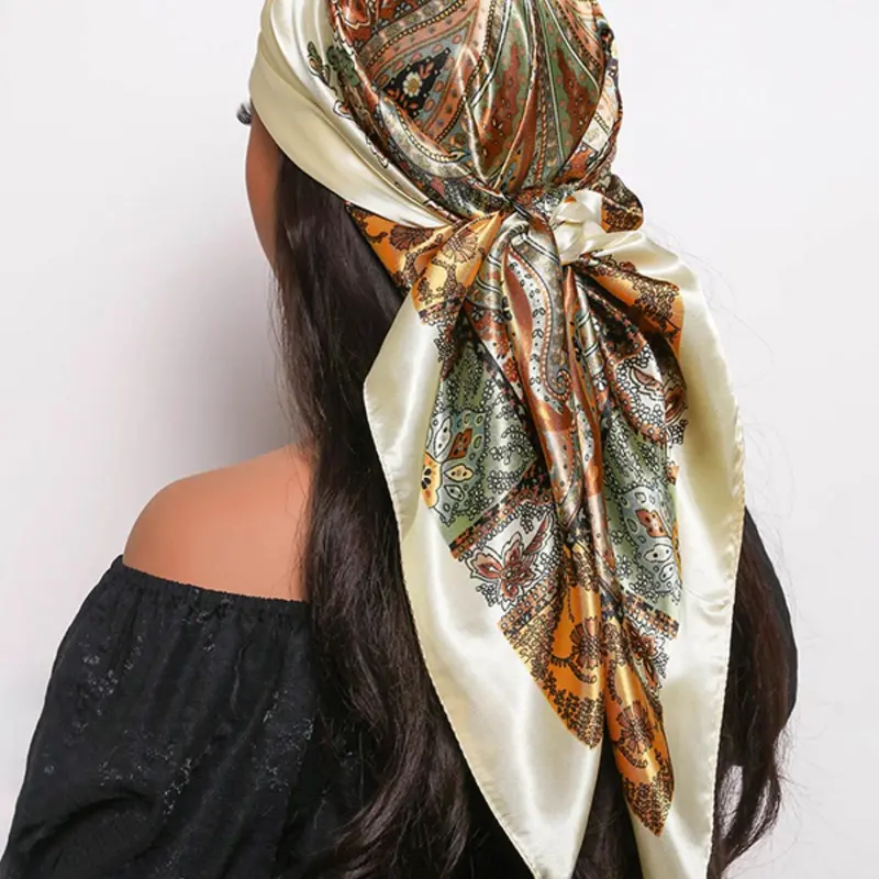 Women's Floral Print Square Scarf, Fashionable Soft Lightweight Shawl for All Seasons, Boho Style Scarf, Casual Versatile Scarf for Women & Girls, Turban Hijab