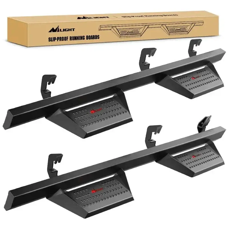 2007-2018 Chevy Silverado GMC Sierra 1500 2007 2008 2009 2010 2011 2012 2013 2014 2015 2016 2017 2018 2019 Chevy Silverado GMC Sierra 2500HD 3500HD Crew Cab Running Boards 4 Inch Drop Side Steps Bolt-on Black Powder Coated