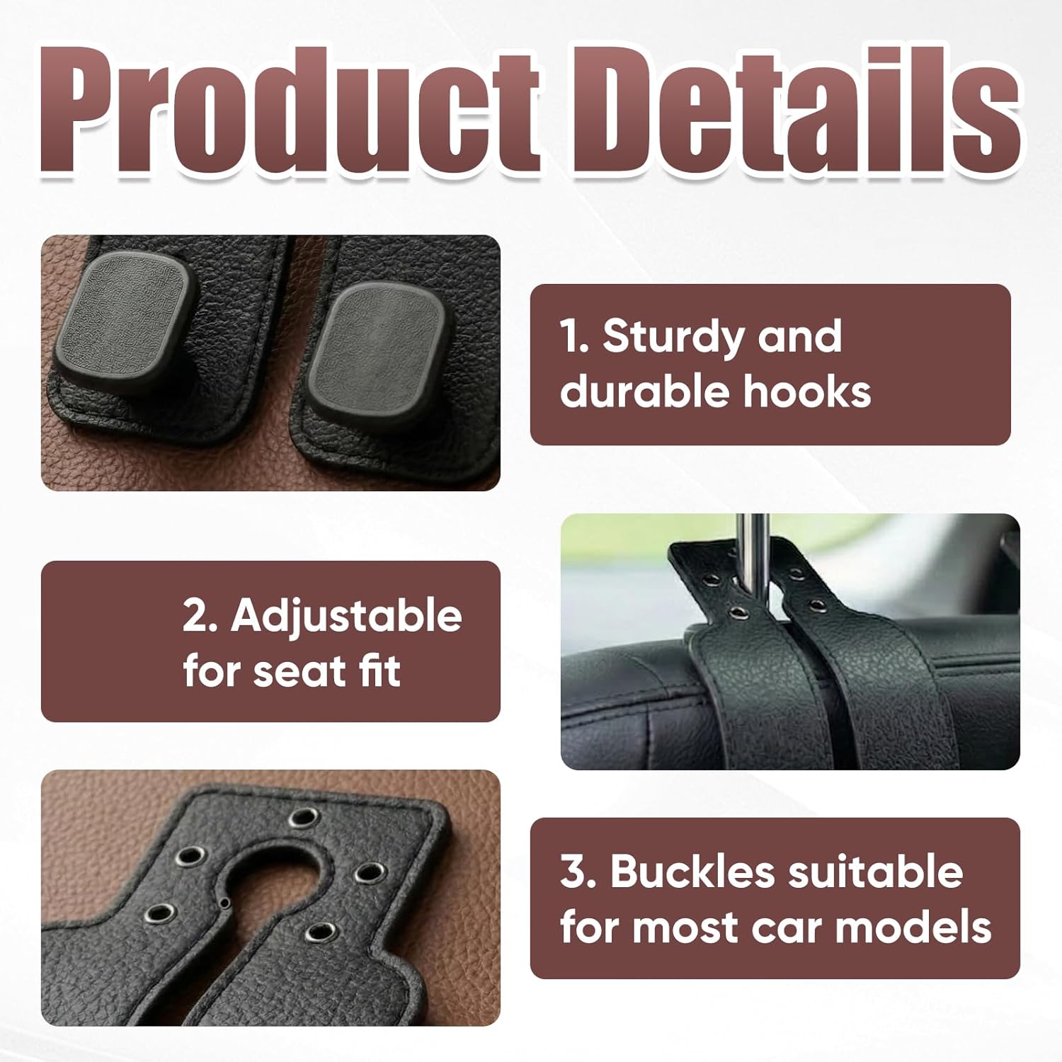 Car Purse Holder Hook, 2PCS Car Hooks for Headrest Car Hangers for Seat Multifunctional Car Bag Hook Car Seat Back Storage Hook Accessories (Grey)																	