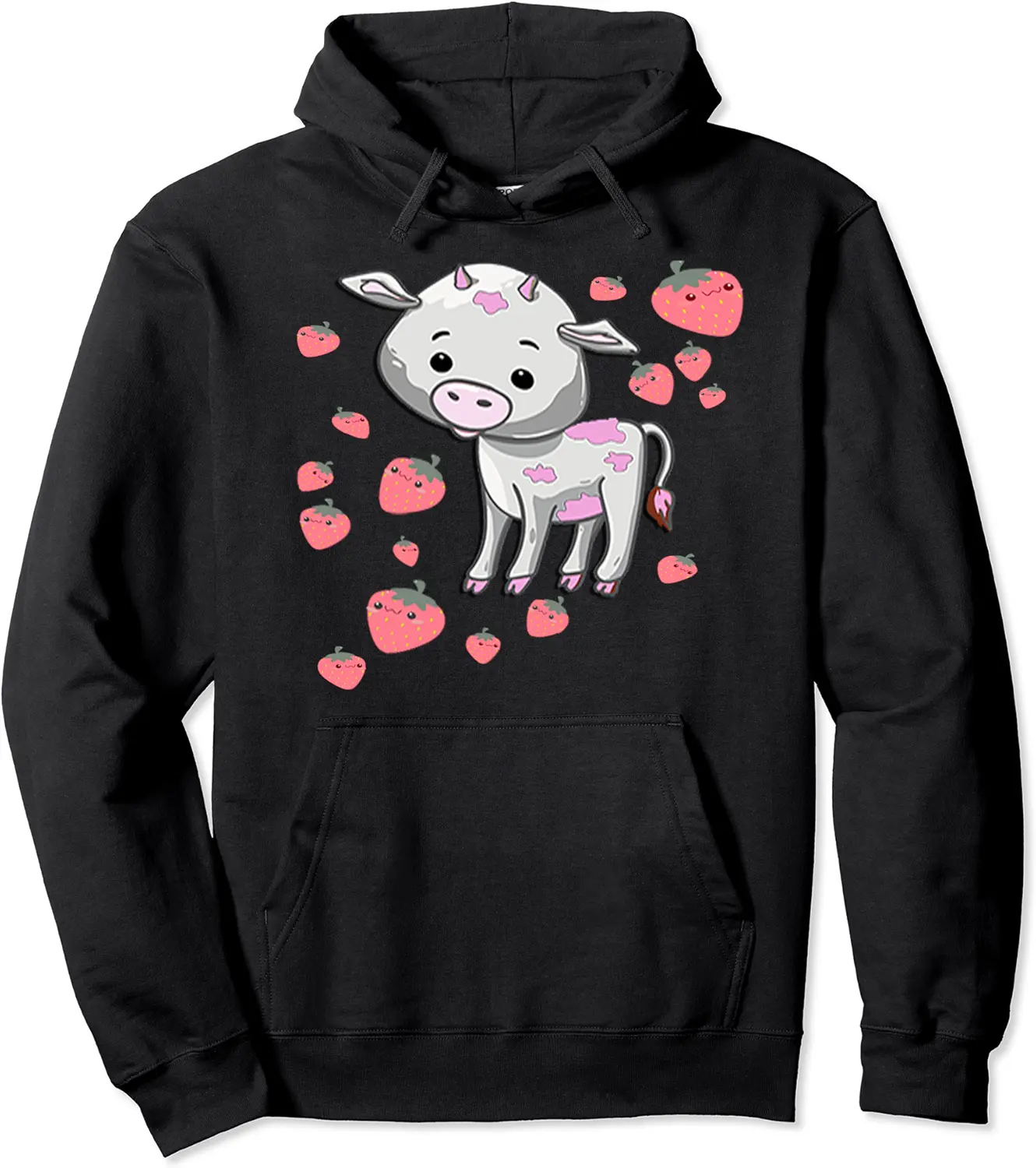 Cute Strawberry Cow & Strawberry Pattern Kawaii Pullover Hoodie - Abigaillou Shop 65B098CGDDYQ
