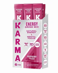 Karma Energy Hydration Packets – 6 Pack, Raspberry Peach Drink Mix with Cognizin® Nootropics, Vitamins & Immune Support, Low Calorie