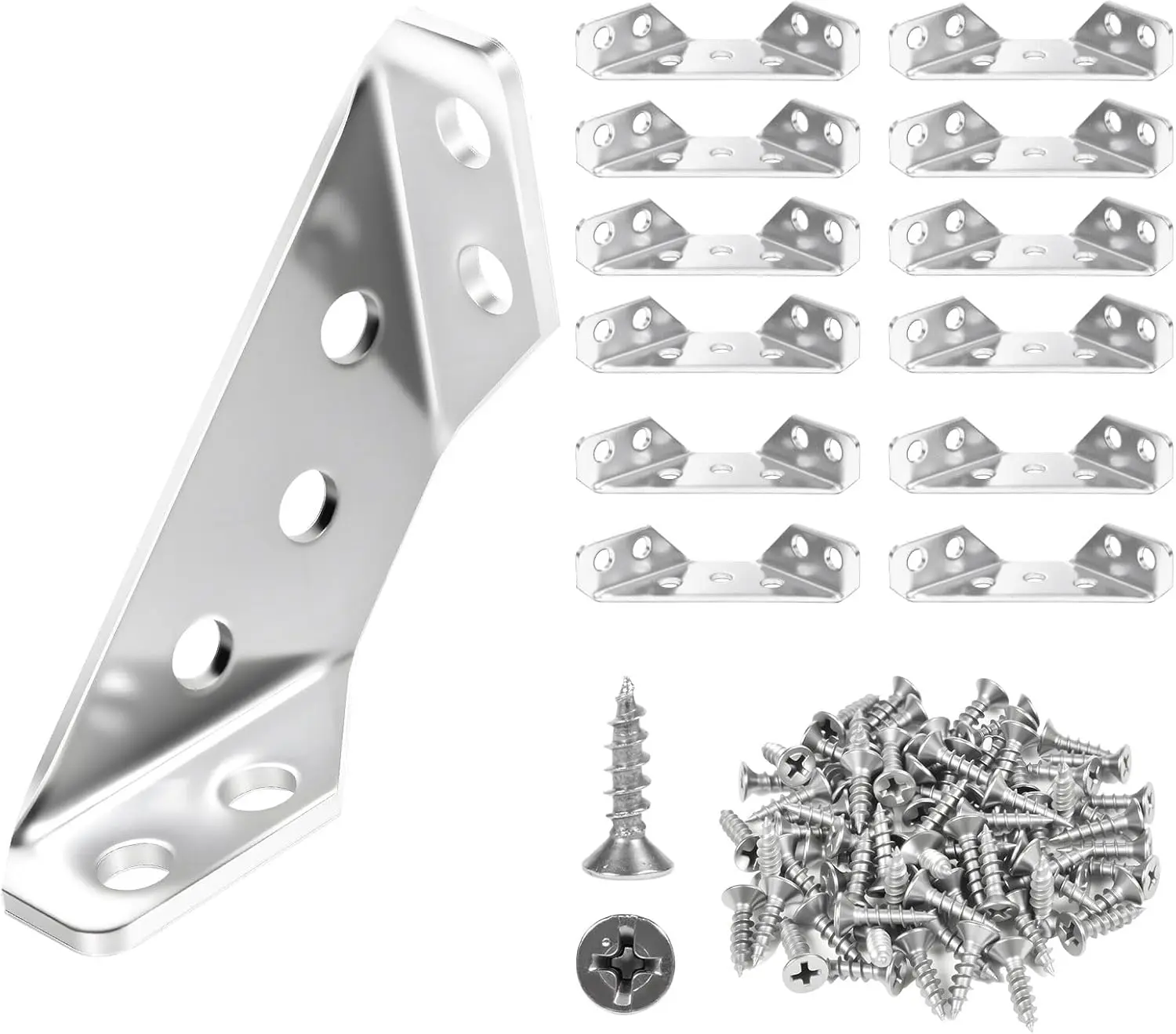 12 Pack Stainless Steel Furniture Corner Connectors - Heavy-Duty Triangular Brackets with 84 Screws, Corner Mount Fasteners for Heavy-Duty Support, Easy-to-Install for Chairs, Home & Industrial Use, Home And Industrial Use
