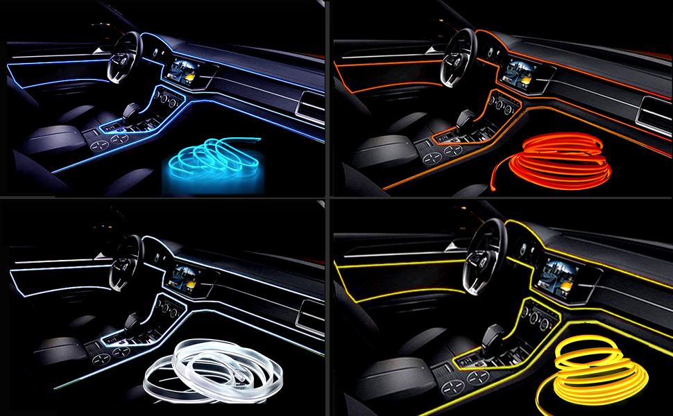 El Wire Blue Interior Car LED Strip Lights, M Neon Wire USB V with Fuse Protection for Automotive Interior Decoration, with mm Sewing Edge
