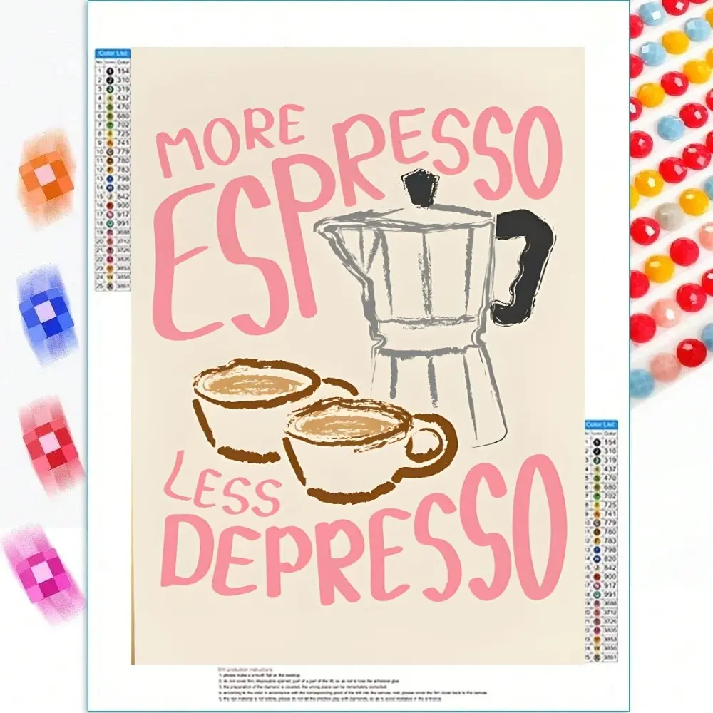 NEW Diamond Painting Kit for Adult, Christmas, Coffee Lovers, Coffee Bar Art Wall Art, Diamond Pattern Design, DIY Diamond Embroidery, Frameless 5D Full Drill Round Diamonds, Home Decor Crafts Gift, Puzzle Entertainment