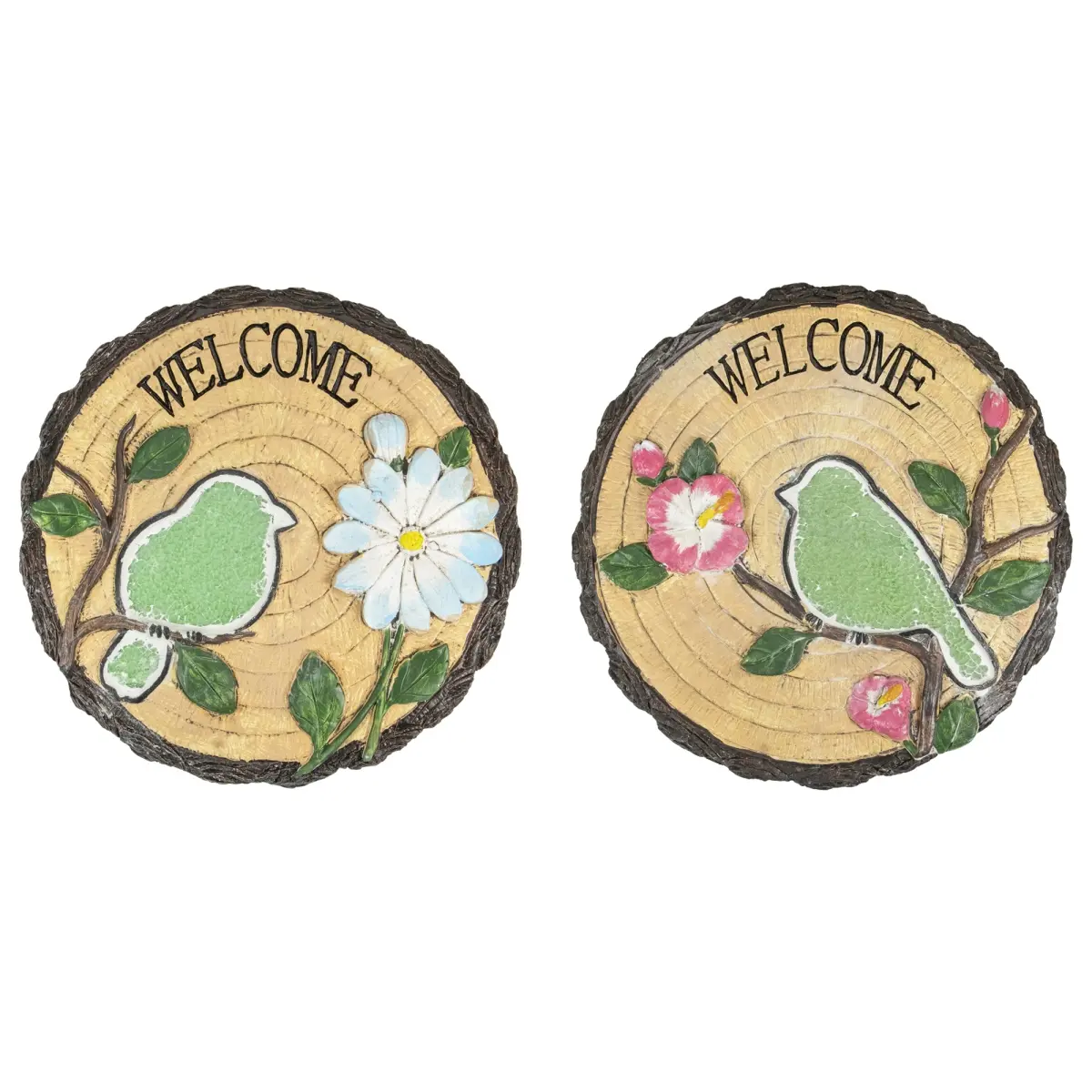 Northlight 34739303 11 in. Welcome Birds Outdoor Floral Garden Stones - Set of 2