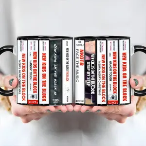 New Kids On The Block Cassette Mug, Retro Album Spines Coffee Cup, 80s Boy Band Fan Gift, NKOTB Music Decor
