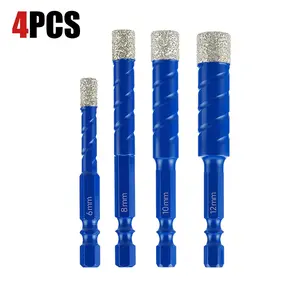 4PCS Diamond Hole Saw Drill Bit Set, 1/4 5/16 3/8 1/2 Inch for Porcelain Tile Ceramic Stone Granite Marble, Hex Shank Dry Drilling, 6/8/10/12mm