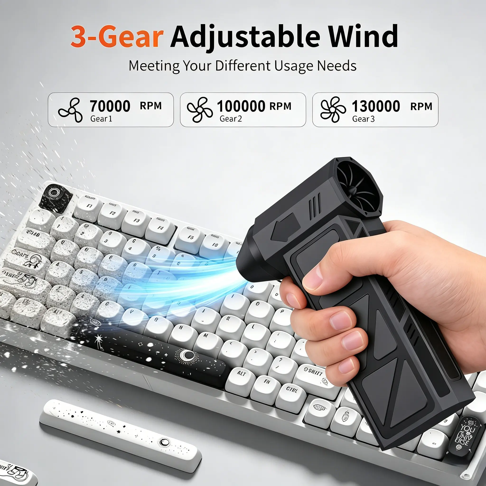 Compressed Air Dust Blaster, Brushless Motor Electric Cleaner, Five Adjustable Settings, Rechargeable Mini Air Blower, Ideal for Home & Outdoor Use