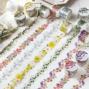 6 vintage Alien themed tapes with plant floral vine designs, retro style, PET waterproof material, self adhesive, DIY journal decoration, scrapbook notebook material tape