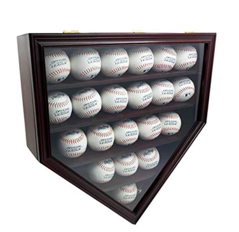 Solid Wood 21 Baseball Display Case Wall Cabinet Holder Shadow Box, w/UV Protection, Lockable