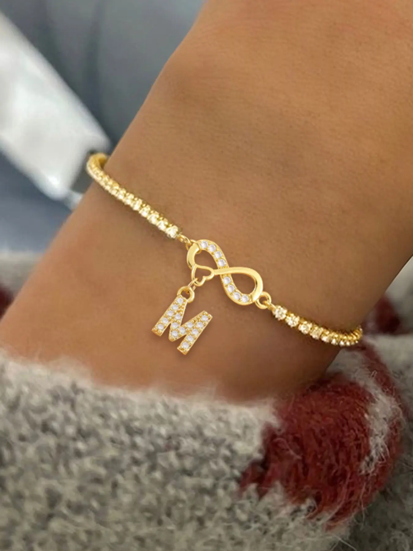 Women's Zirconia Initial Pendant Bracelet, Letter Link Bracelet, Adjustable Chain, Casual Style Jewelry for All Seasons, Simple Classic Design, Elegant Jewelry Bracelet