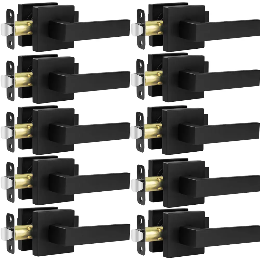 10 Pack Passage Door Lever, Matte Black Interior Door Handles for Hallway and Closet, Heavy Duty Square Interior Keyless Door Handles Non-Locking Door Knobs for Right & Left Side Door