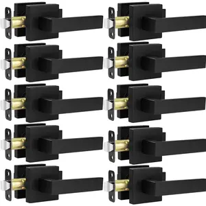 10 Pack Passage Door Lever, Matte Black Interior Door Handles for Hallway and Closet, Heavy Duty Square Interior Keyless Door Handles Non-Locking Door Knobs for Right & Left Side Door