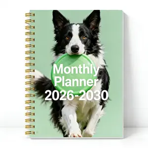 January 2026 - December 2030, 5-year monthly planner, Border Collie themed cover design notebook, yearly calendar planning, monthly tabs, 60-month calendar, 5.5 x 8.3 inches, 71 sheets/142 pages of thickened paper, elastic cover, durable double-wire spira
