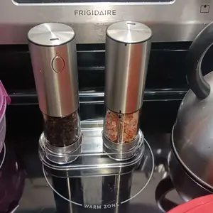 Rechargeable salt and pepper grinder,[Set of 2] Rechargeable Electric Salt and Pepper Grinder Set - One-Hand Operation, Adjustable Coarseness, LED Light, Modern Kitchen Gadget & BBQ Essential Utensils Seasoning