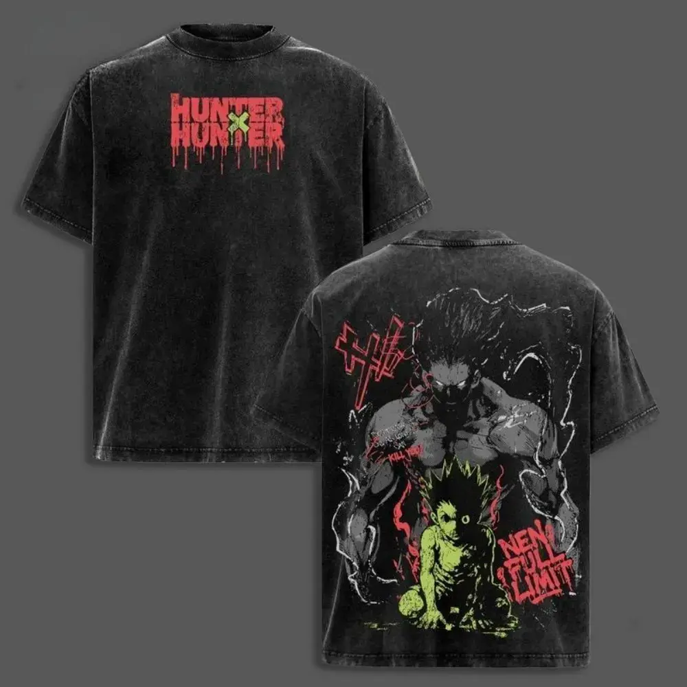 Gon Freecss T-Shirt Hunter x Hunter Graphic Anime Tee Oversized Acid Washed Soft Cotton Shirt Anime Streetwear Casual Menswear Unisex Summer Clothing Gift for Anime Fans，Hunter x Hunter anime merchandise