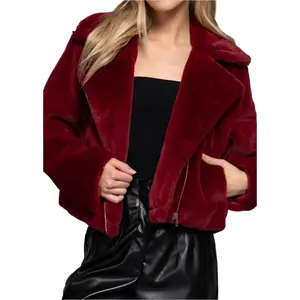TEDDY BURGUNDY FAUX FUR JACKET