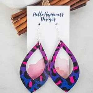 Multicolor Wooden Oval Earrings- Leopard