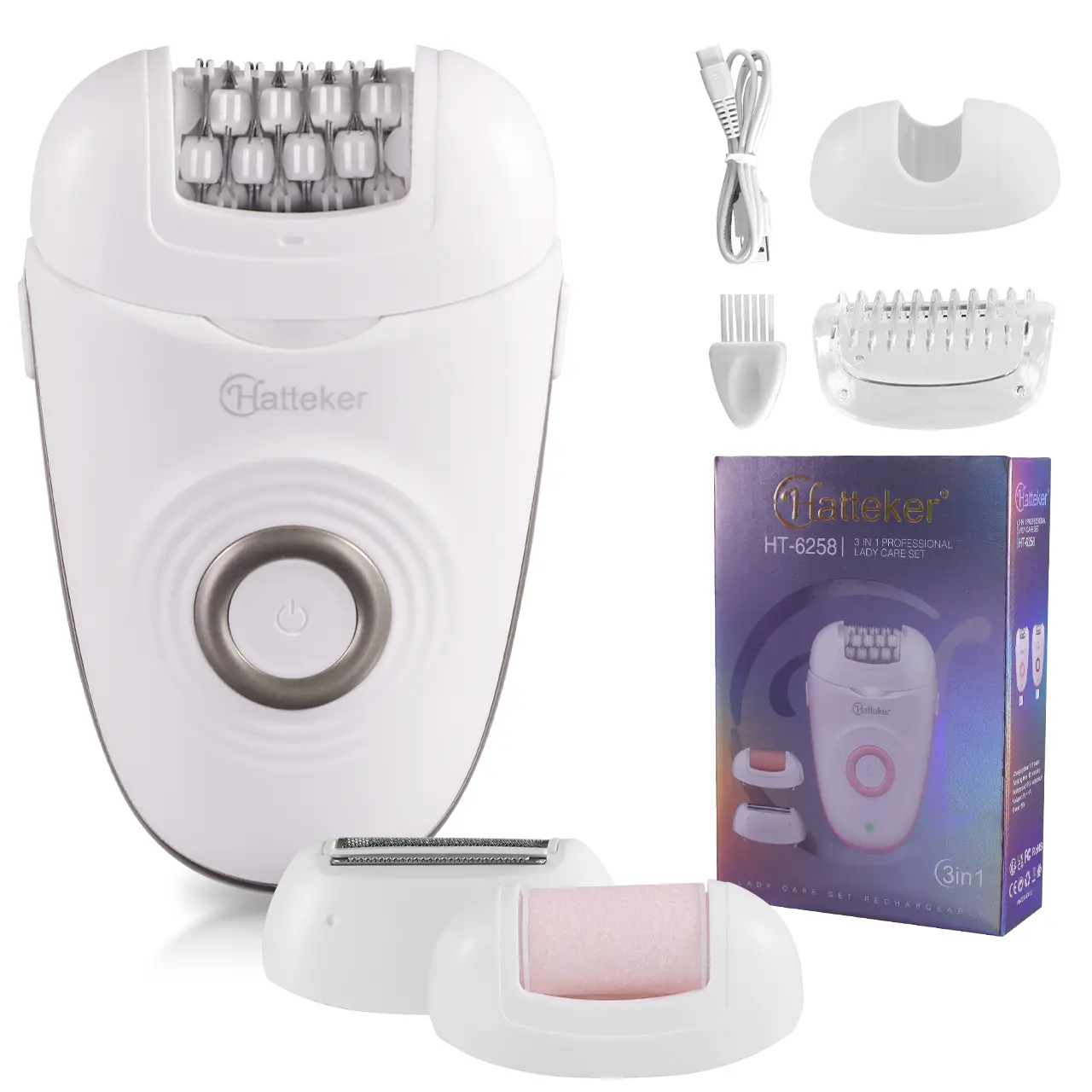 3 in 1 Electric Epilator for Women, Epilator Hair Remover, Smooth Hair Removal, Wet & Dry Use Bikini Trimmer for Arm Leg Underarm & Body Hair Trimming, Portable Foot Grinder, USB Rechargeable, Hair Removal Tools for Women