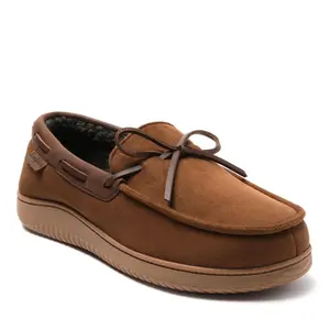 Dearfoams Men's Pierce Microsuede Moccasin House Shoe Slipper - Chestnut Size L