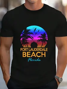 100% Cotton Fort Lauderdale Beach Florida Retro Vintage Sunset Graphic T-Shirt Women's Men's Graphic Tee Crew Neck summer vacation Tops
