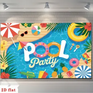 2D Flat Banner Polyester Photography Backdrop, HD Digitally Printed Summer Pool Party Theme Background Cloth, Soft Lightweight Foldable for Birthday Celebrations, Summer Parties, Photo Booths, and Video Studio Backgrounds