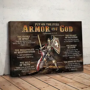 1 Count Wood Framed Canvas Armor Of God Wall Art, Jesus Knight Poster, Put On Th Full Armor Of God Canvas Painting, Warrior Of God, Christian Gift, Ready To Hang