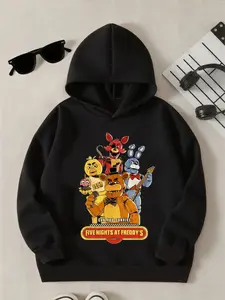 Spring And Autumn Children's Clothing, Boys And Girls' Creative Hooded Sweatshirts, Graphic Print Hoodie, Five Nights At Freddy's Fnaf Game Accessories, "Can You Survive" Cartoon Print T-Shirt, Trendy, Casual, Versatile For Daily Wear, Ideal Gift Choice