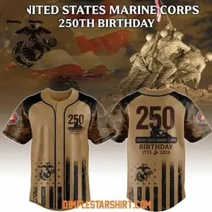 US Marine Corps 250th Birthday 2025 Baseball Jersey , Year-Round Style, Easy to Wear, No-Fade Colors, Wash After Wash