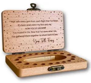 20 Moments of Tooth Fairy Keepsake Box - Beech Wood Lockable Organizer with Bamboo Tongs & Tooth Fairy Accessories for Baby Teeth Storage