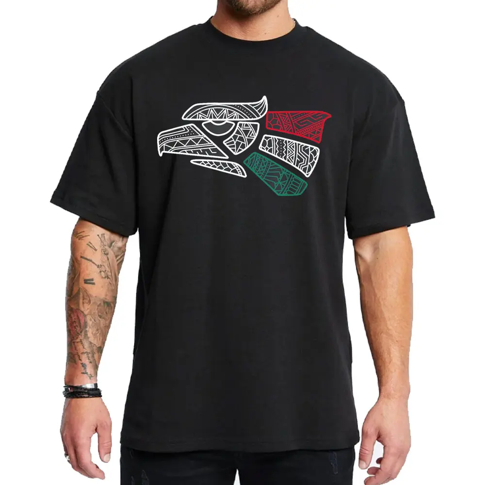 Mexican Eagle Aztec Chicano Art Graphic T-Shirt - Menswear Casual Round Neck Streetwear, Lowrider Cholo Gangster Outfit for Men & Women, MXC008, Shortsleeve