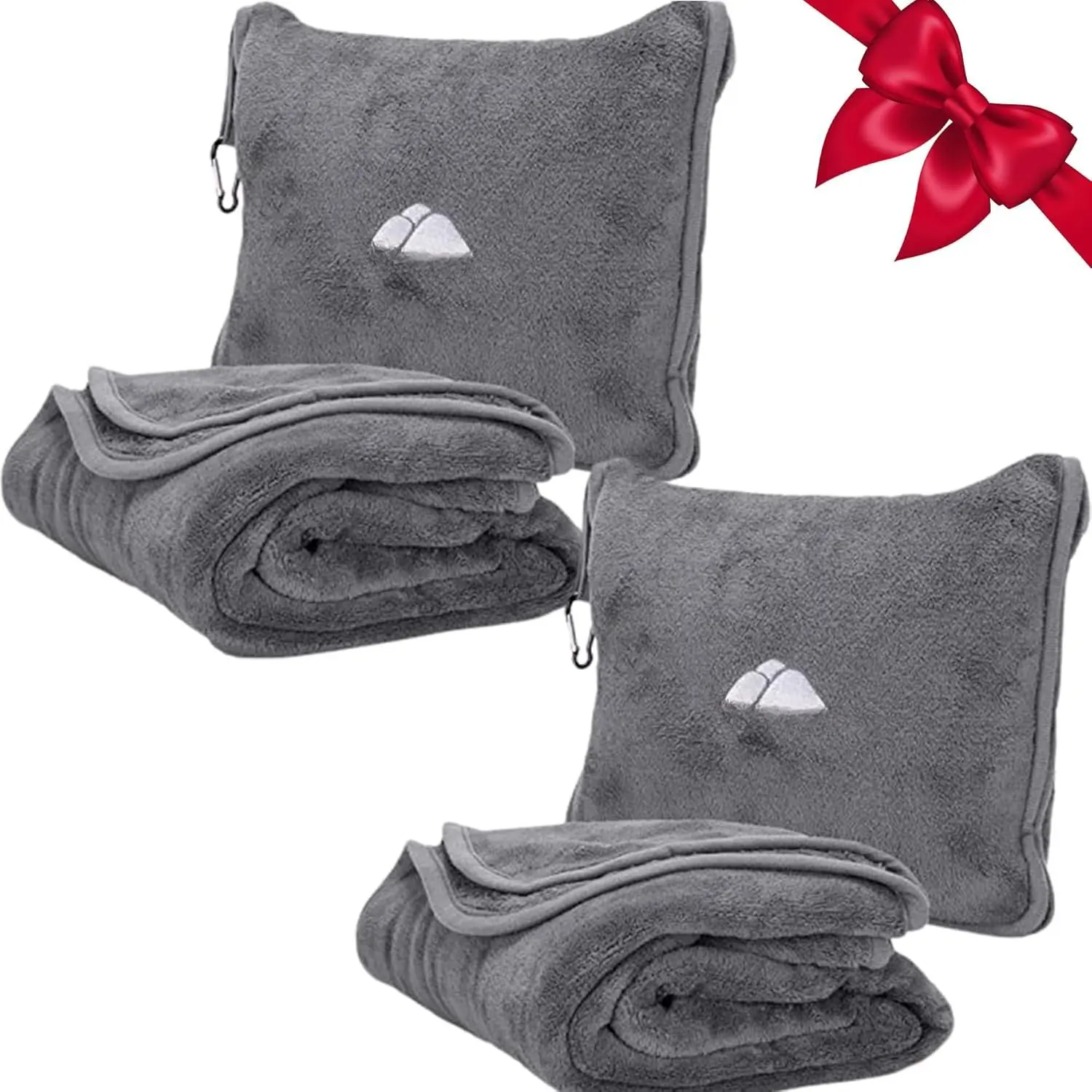 2-Pack  Soft Travel Blanket Pillow Airplane Blanket in Soft Bag Pillowcase with Hand Luggage Belt and Backpack Clip, Compact Pack Large Blankets for Any Travel (Grey Gray T013)