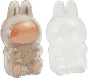 Keep Your LABUBU Safe & Cute! 2Pcs Protective Hard Case for Sitting Posture Dolls | Clear Display Box with Silicone Strap & Keychain | Dustproof Collectible Figure Cover (Doll NOT Included)