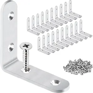 20-Pack Corner Brace 2.5" x 2.5", Heavy Duty Brushed Stainless Steel Thick L Brackets, Joint Right Angle Brackets with Screws for  Tables, Dressers, Chairs and Shelves