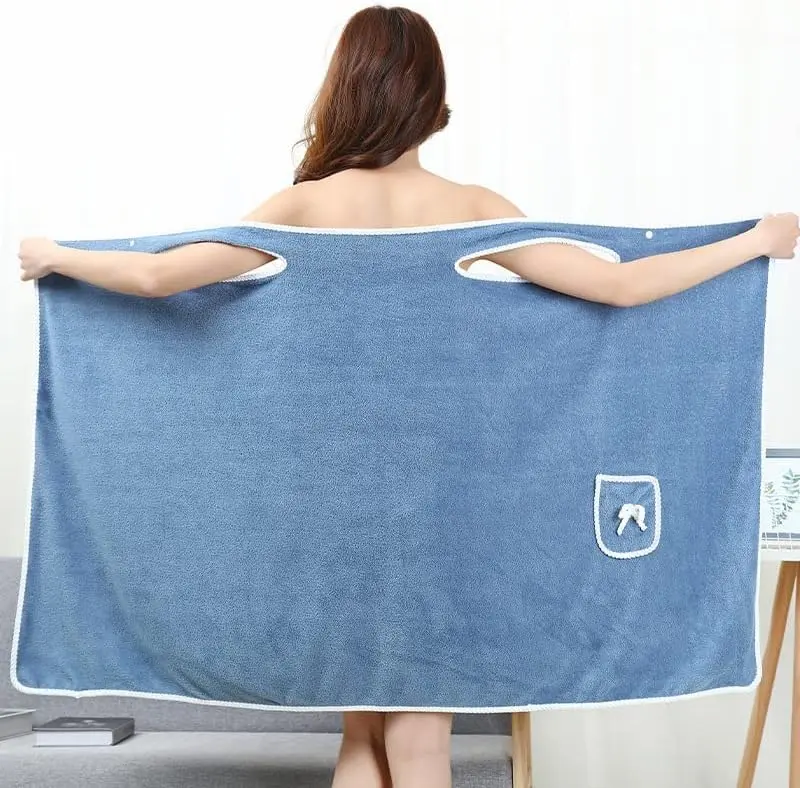 Wearable Bath Towel for Women, Super Soft Microfiber Shower Wrap with Pocket, Adjustable Quick-Dry Body Towel for Bathroom, Beach, Pool & Changing