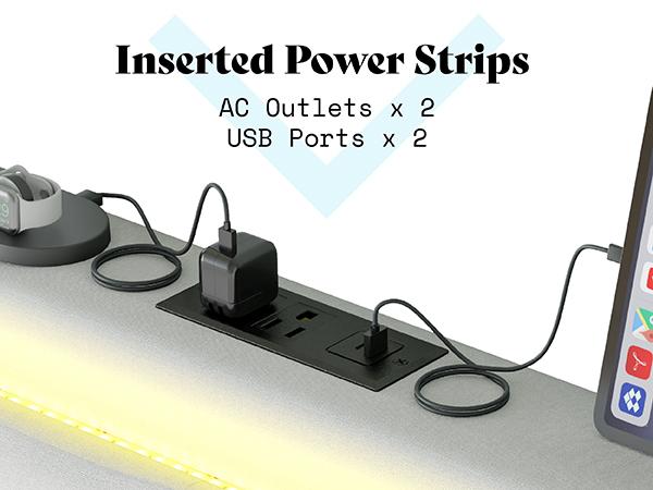 AMERLIFE Button Tufted Platform Bed Frame with LED Lights, Upholstered Bed Frame with Charging Station, Wood Slat Support, marco de cama/Best Gift Ideas/Christmas Gifts