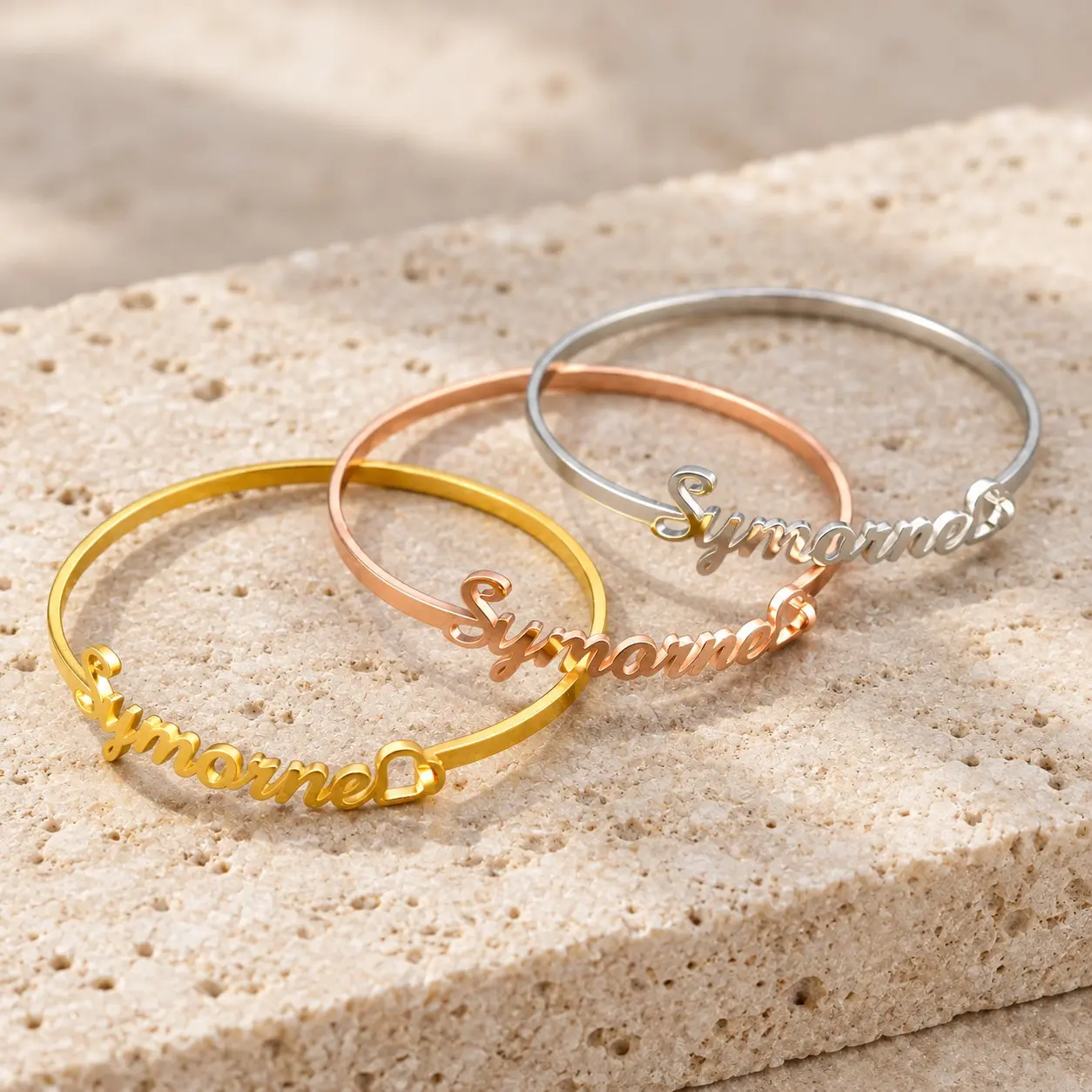 Personalized Bangle Bracelet With Round Shape, Adjustable Fit And Letter Detail, Made to Order